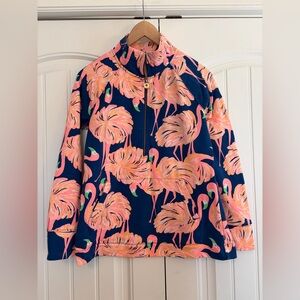 Lilly Pulitzer Skipper Popover Pullover Women’s M Quarter Zip Gimme Leg Flamingo